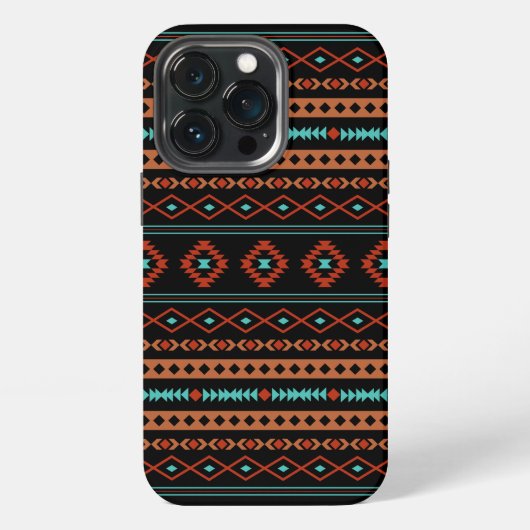 Etui iPhone 13 Pro Aztec Rusts Turquoise Noir Motifs mélangés Motif (Dos)