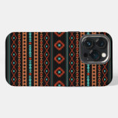 Etui iPhone 13 Pro Aztec Rusts Turquoise Noir Motifs mélangés Motif (Verso Horizontal)