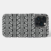 Etui iPhone 13 Pro Aztec Triangles+Motif Carré blanc sur noir (Verso Horizontal)