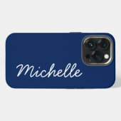 Etui iPhone 13 Pro Bleu et Blanc Classique Nom ou Texte Personnalisé (Verso Horizontal)