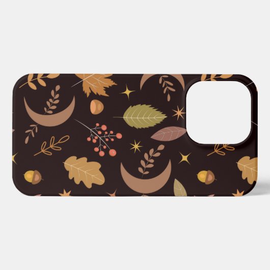 Etui iPhone 13 Pro Boho Moon avec feuilles d'automne motif (Verso Horizontal)