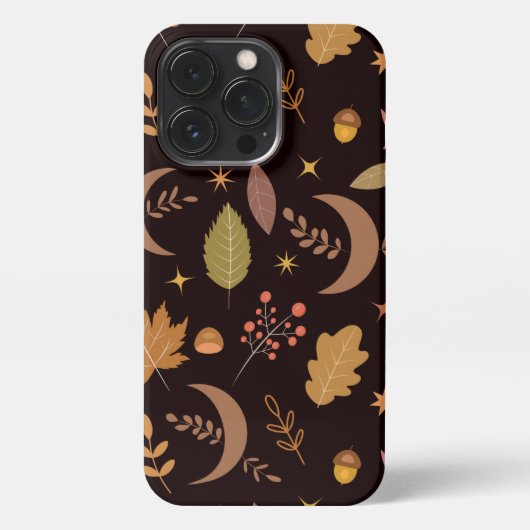 Etui iPhone 13 Pro Boho Moon avec feuilles d'automne motif (Verso)