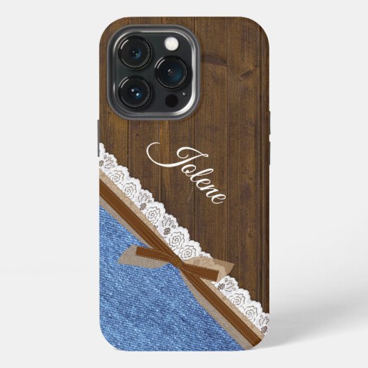 Etui iPhone 13 Pro Bois Denim et dentelle Occident Thème (Dos)
