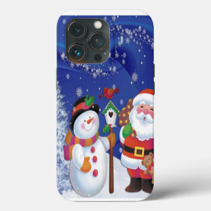 Etui iPhone 13 Pro Bonhomme de neige souriant et Père Noël