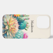 Etui iPhone 13 Pro Cactus Et Succulent Avec Nom (Verso Horizontal)