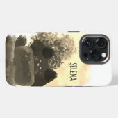 Etui iPhone 13 Pro Cartoon Gold et Black Cute Chat Fluffé caché (Verso Horizontal)