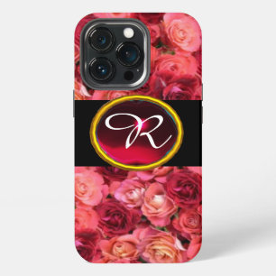 ETUI iPhone 13 PRO CHAMP DE ROSES ROUGES PINK ,GEMME RUBIS ROUGE MONO