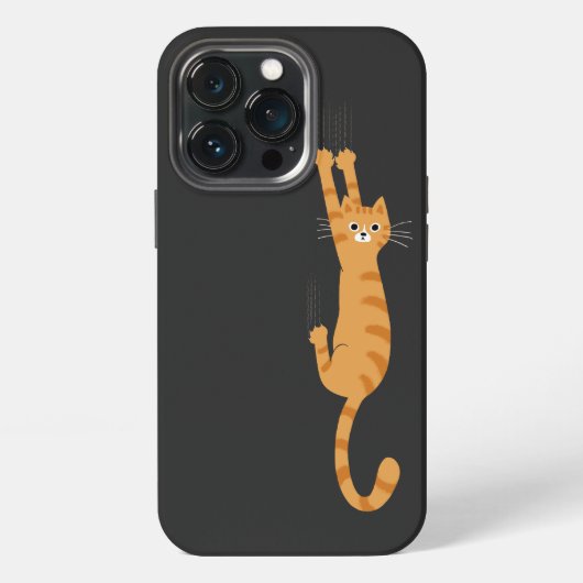 Etui iPhone 13 Pro Chat Tabby Orange Accroché | Drôle chat rayé (Dos)