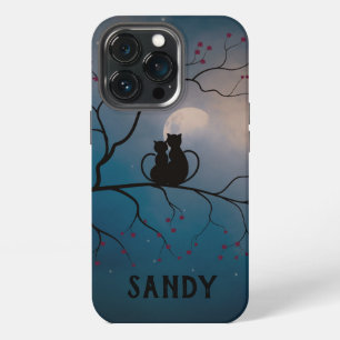 Etui iPhone 13 Pro Chats noirs et lune et étoiles