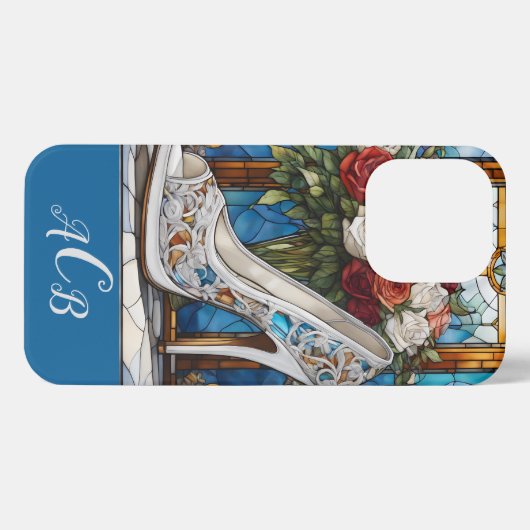 Etui iPhone 13 Pro Chaussure et bouquet Monogramme en verre (Verso Horizontal)