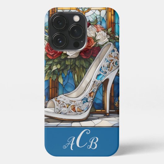 Etui iPhone 13 Pro Chaussure et bouquet Monogramme en verre (Verso)