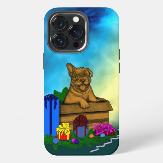 Etui iPhone 13 Pro Chien dans une boîte, Joyeux Noël (Dos)