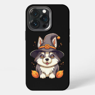 Etui iPhone 13 Pro Chien Husky Mignon avec un Chapeau de Sorcière Ha
