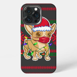 Etui iPhone 13 Pro Chihuahua de Noël portant un masque médical