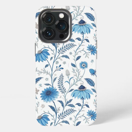 Etui iPhone 13 Pro Chinoiserie Blue Echinacea Pattern (Dos)