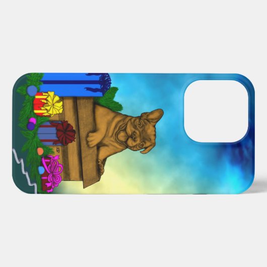 Etui iPhone 13 Pro Chiot dans une boîte, Joyeux Noël (Verso Horizontal)