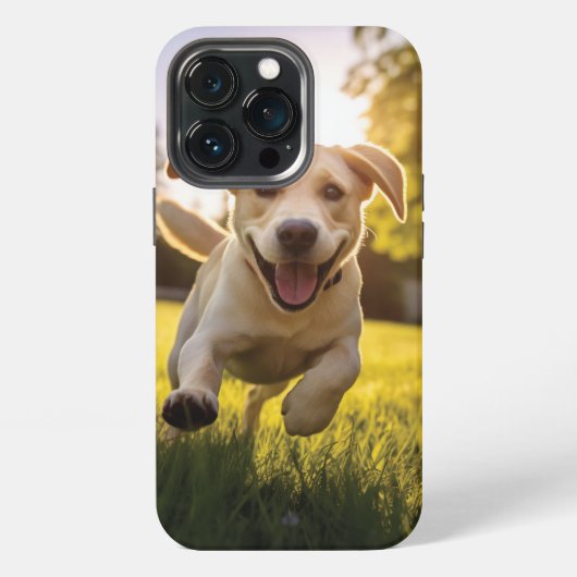 Etui iPhone 13 Pro Chiots Labrador Heureux qui Court (Dos)