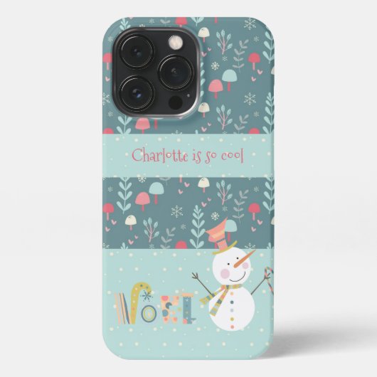 Etui iPhone 13 Pro Citation de Noël de Snowman Fun avec nom (Verso)