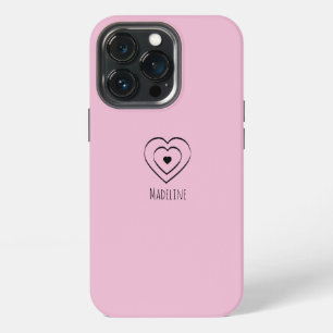 Etui iPhone 13 Pro Cœurs Simple Dessin à la main Tout nom de couleur