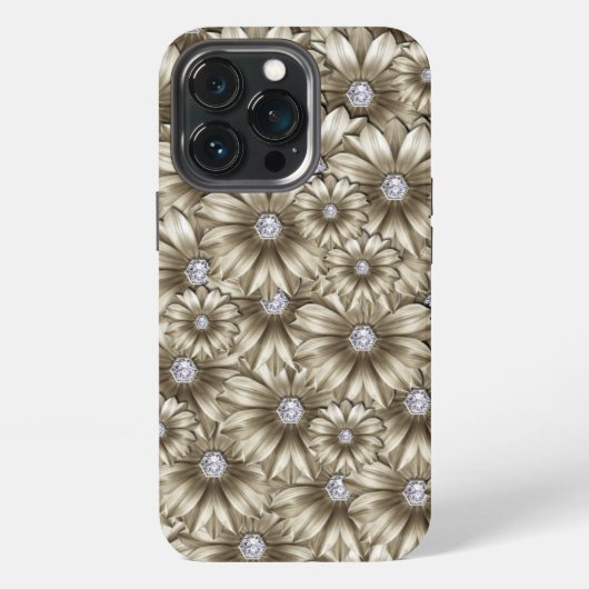 Etui iPhone 13 Pro Coque iphone de fleurs de diamants (Dos)