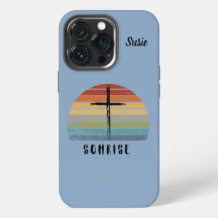 Etui iPhone 13 Pro Croix aquarelle rétro chrétienne lever du soleil