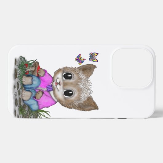Etui iPhone 13 Pro Cute Kitty Chat et Papillon (Verso Horizontal)