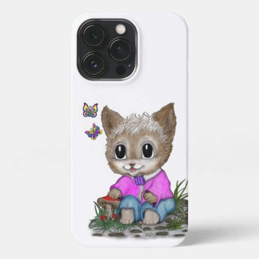 Etui iPhone 13 Pro Cute Kitty Chat et Papillon (Verso)