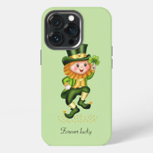 Etui iPhone 13 Pro Cute Lucky Green Gnome sur fond vert citron clair