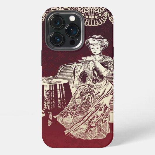 Etui iPhone 13 Pro dame boit du thé (Dos)