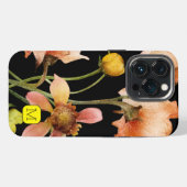Etui iPhone 13 Pro design féminin élégant initial Fleurs noires (Verso Horizontal)