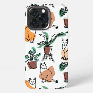 Etui iPhone 13 Pro Dessin au trait de chats et de fleurs