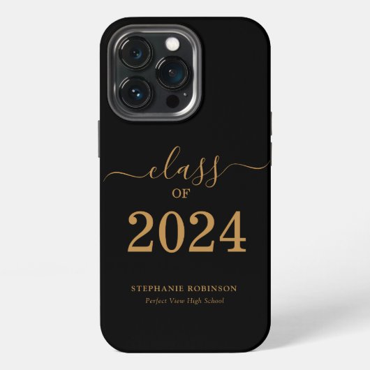 Etui iPhone 13 Pro Diplômé de la promotion 2024 en écriture dorée (Dos)