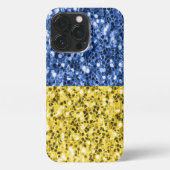 Etui iPhone 13 Pro Drapeau bleu jaune Ukraine parties scintillant fau (Verso)