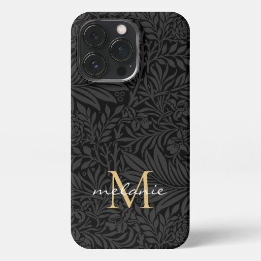 Etui iPhone 13 Pro Élégant Monogramme Floral Or Noir (Verso)