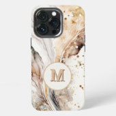 Etui iPhone 13 Pro Élégant Monogramme Marbre Brun Or Design Abstrait (Dos)