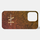 Etui iPhone 13 Pro Élégant Rust Orange Or Floral Script Monogramme (Verso Horizontal)