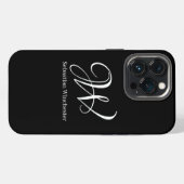 Etui iPhone 13 Pro Élégant script de nom initial monogramme noir blan (Verso Horizontal)