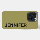 Etui iPhone 13 Pro Étiquette personnalisée verte unie et décalée (Verso Horizontal)