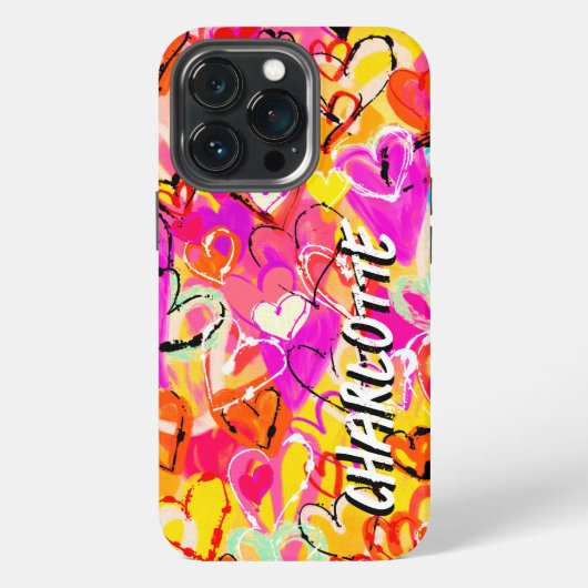 Etui iPhone 13 Pro Explosion de cœurs graffiti : Dessin vibrant à la (Dos)