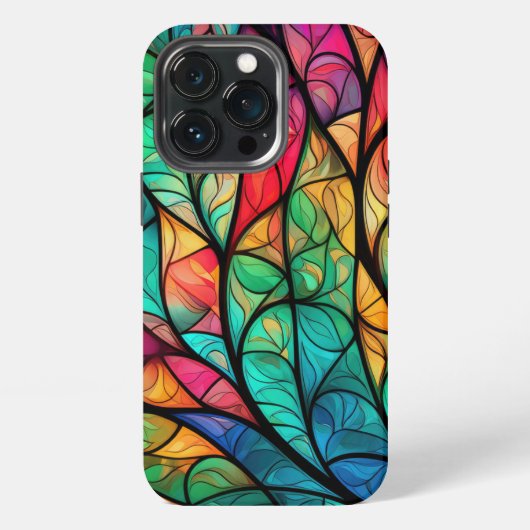 Etui iPhone 13 Pro Feuillage vibrant en verre coloré (Dos)