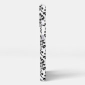Etui iPhone 13 Pro Feuille Damask Patte noir sur blanc (Côté gauche)