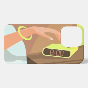 Etui iPhone 13 Pro Filles main poussant sur le bouton snooze du révei