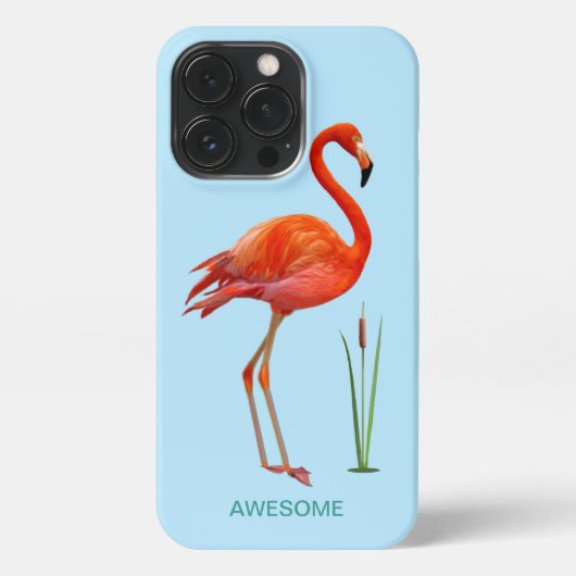 Etui iPhone 13 Pro Flamant rose sur fond bleu clair (Verso)