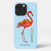 Etui iPhone 13 Pro Flamingo rouge sur bleu clair (Verso)