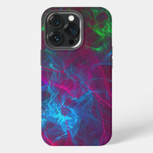 Etui iPhone 13 Pro Flammes fractales abstraites rose violet bleu vert