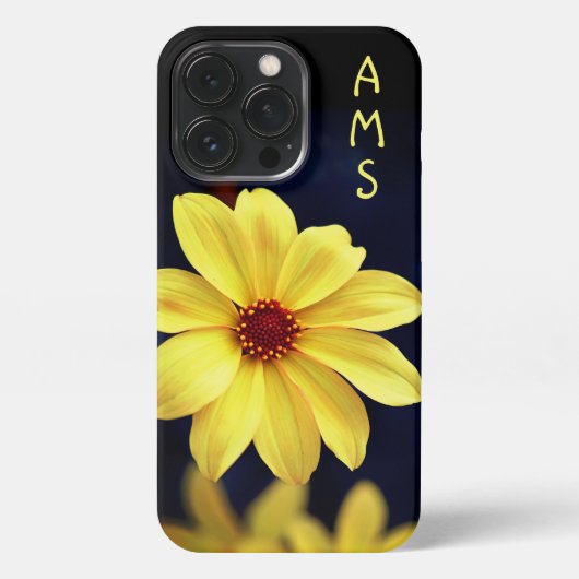 Etui iPhone 13 Pro Fleur Jaune Dahlia Élégante Avec Initiales (Verso)