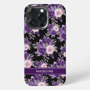 Etui iPhone 13 Pro Fleur Moderne Violet Noir