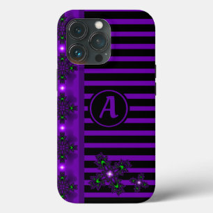 Etui iPhone 13 Pro Fleurs Artdeco dans le style rétro avec monogramme