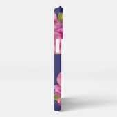 Etui iPhone 13 Pro Fleurs d'aquarelle Monogramme rose et marine (Côté droit)