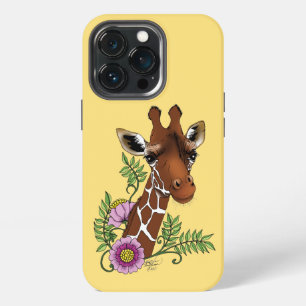 Etui iPhone 13 Pro Fleurs de girafe jaune faune mignonne